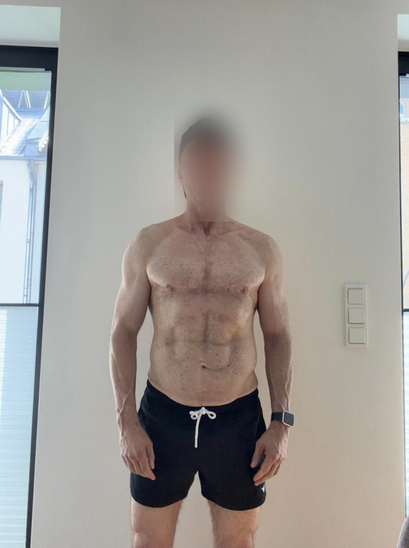 Michael after, leaner and more muscular physique